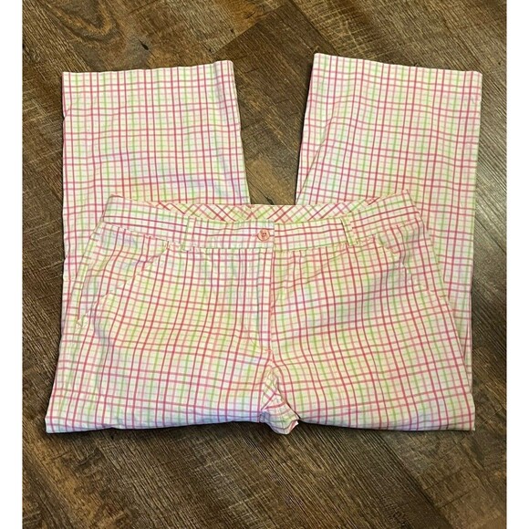 Lilly Pulitzer Women’s Capri Pants Sz 10 Pink White Green Plaid Cropped Light - Picture 7 of 7
